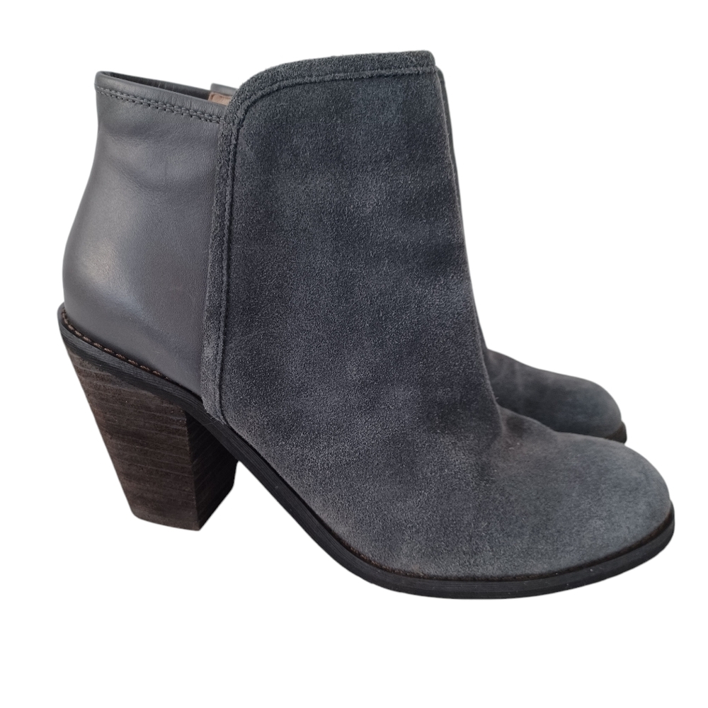 SoftWalk Booties Gray Leather Suede Side Zip Ankle Block Heel Womens‎ 7 M